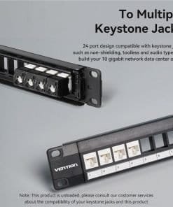 vention 24 ports unloaded keystone patch panel black 36057088360614