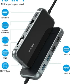vention multi function 10 in 1 usb c docking station mirrored surface type 33516835700902