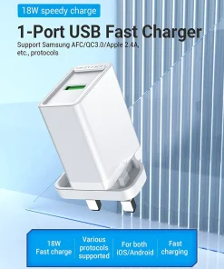 vention usb a c two port usb a c wall charger 18w 20w uk plug white 33457495179430