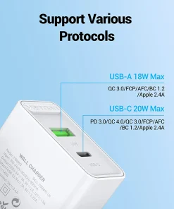 vention usb a c two port usb a c wall charger 18w 20w uk plug white 33577559883942